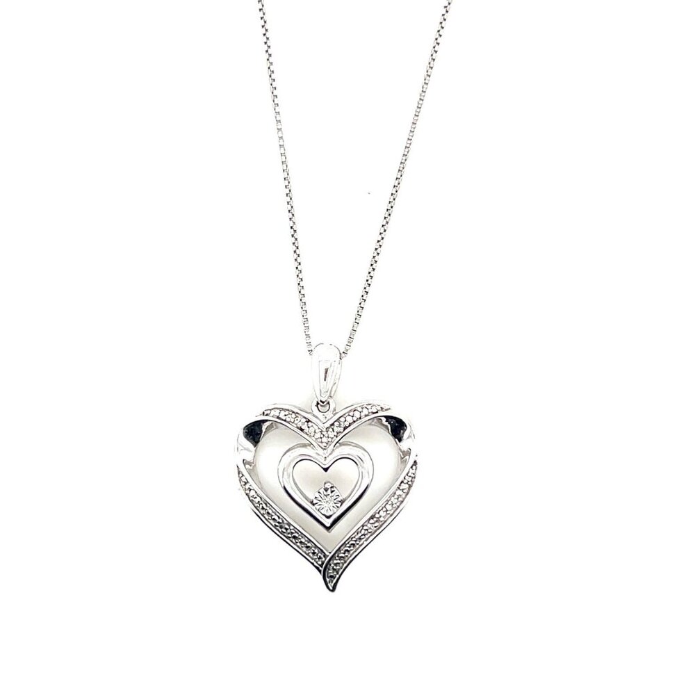 Sterling‎ Silver 925 Diamond Accent Heart Necklace